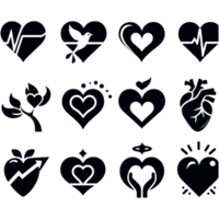 Set of Heart Illustration Icons silhouette PNG file