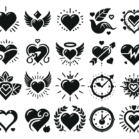 Set of Heart Illustration Icons silhouette PNG file