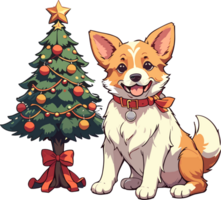 ai generato carino corgi cane con piccolo Natale albero png