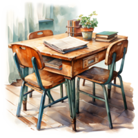AI generated Students Desk in Watercolor Style png