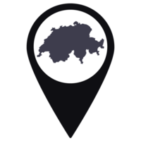 Black Pointer or pin location with Switzerland map inside. Map of Switzerland png