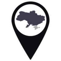 Black Pointer or pin location with  Ukraine  map inside. Map of  Ukraine png