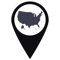 Black Pointer or pin location with USA map inside. United States of America map png