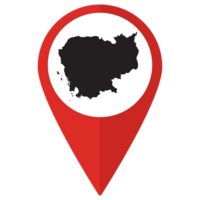 Red Pointer or pin location with Cambodia map inside. Map of Cambodia png