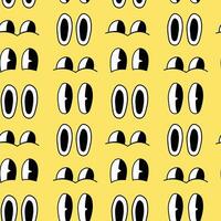 Retro hippie eyes seamless pattern. Y2k eyes on yellow for print. vector