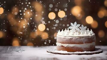 AI generated Traditional Christmas cake, blurred Christmas background photo