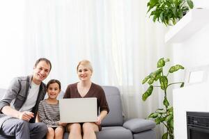 Video call and chat concept. Modern communication technology. Woman video conferencing on laptop. photo