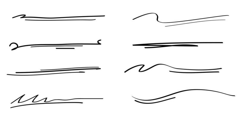 Hand drawn set of underline, curly swishes, swashes, swoops. swirl. Highlight text elements. vector illustration