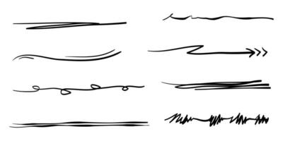 Set of hand drawn divider lines. Doodle design element with underline, swashes, swoops, swirl. vector illustration
