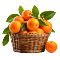 ai gegenereerd sinaasappels in een mand geïsoleerd Aan transparant achtergrond png