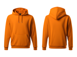 AI generated Blank Orange Hoodie Front and Back View Mockup Isolated on Transparent Background png