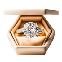 AI generated Diamond Ring Inside Open Box Isolated on Transparent Background png