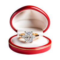 AI generated Diamond Ring Inside Open Red Box Isolated on Transparent Background png