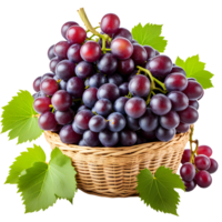 AI generated Grapes in a Basket Isolated on Transparent Background png