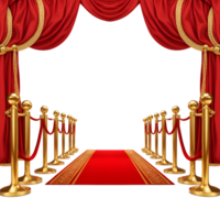 AI generated Red Carpet with Golden Barriers Isolated on Transparent Background png