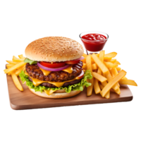 AI generated Tasty Hamburger with Fries Isolated on Transparent Background png