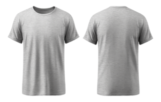 ai generiert grau T-Shirt Attrappe, Lehrmodell, Simulation Vorderseite und zurück Sicht, isoliert auf transparent Hintergrund, generiert ai png