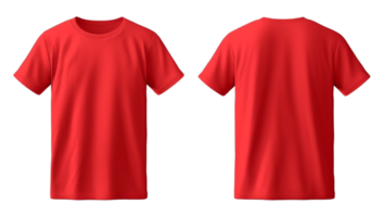AI generated red t-shirt mockup front and back view, isolated on transparent background, generated ai png