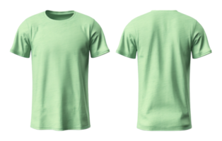 AI generated Light green plain t-shirt mockup front and back view, isolated on transparent background, generated ai png