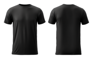 ai generiert schwarz T-Shirt Attrappe, Lehrmodell, Simulation Vorderseite und zurück Sicht, isoliert auf transparent Hintergrund, generiert ai png