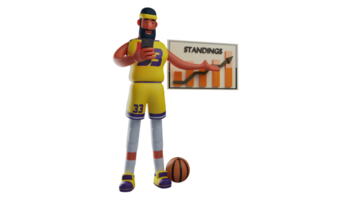 3D illustration. Coach 3D cartoon character. A basketball coach who is on a video call with someone. A successful trainer is explaining the diagram next to him. 3D cartoon character png