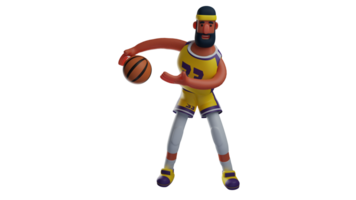 3D illustration. Student 3D cartoon character. Student is taking part in a basketball game and showed his skill in keeping the basketball in his hands. 3D cartoon character png