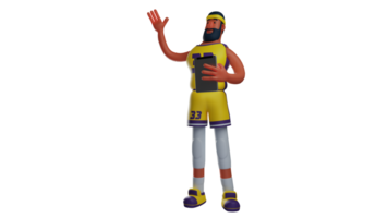3D illustration. Sports Teacher 3D cartoon character. Sports teacher wearing yellow jersey and holding tablet. The sports teacher is explaining something to his students. 3D cartoon character png
