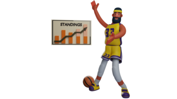 3D illustration. Successful Athlete 3D cartoon character. Athlete is explaining the diagram board next to him. Great athlete show happy smiles because he can share his knowledge. 3D cartoon character png