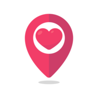 A red pin leads to the couple. Pink heart on location pin png