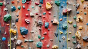 AI generated Wall with climbing holds in gym. Climbing wall. Sports and active lifestyle. photo