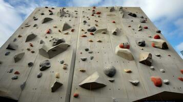 AI generated Wall with climbing holds in gym. Climbing wall. Sports and active lifestyle. photo
