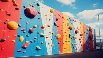 AI generated Wall with climbing holds in gym. Climbing wall. Sports and active lifestyle. photo