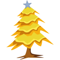 Semester tecknad serie, gul jul träd med stjärna, dekoration. png