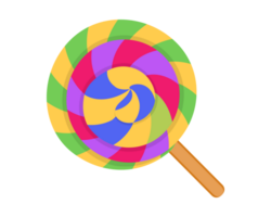 The isolated rainbow colours colourful lollipop made of swirled hard candy icon attached to a stick png