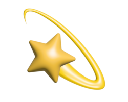 Cartoon styled stylized star swirling in a yellow ring circle 3D icon png