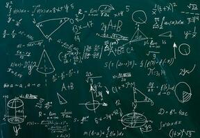 close up of math formulas on a blackboard photo