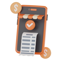en línea financiero actas, facturación electrónica y móvil pago iconos 3d hacer png