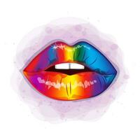 Rainbow lips LGBT beautiful fashionable realistic realistic watercolor style print vector