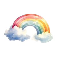 AI generated Watercolor of a rainbow with clouds isolated on Transparent background png