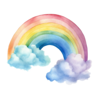 ai generiert Aquarell von ein Regenbogen mit Wolken isoliert auf transparent Hintergrund png