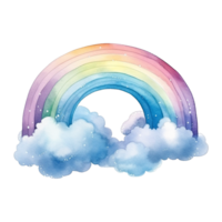 AI generated Watercolor of a rainbow with clouds isolated on Transparent background png