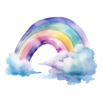 AI generated Watercolor of a rainbow with clouds isolated on Transparent background png