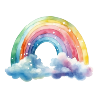 ai generato acquerello di un' arcobaleno con nuvole isolato su trasparente sfondo png