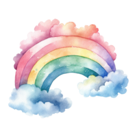 AI generated Watercolor of a rainbow with clouds isolated on Transparent background png