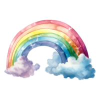 AI generated Watercolor of a rainbow with clouds isolated on Transparent background png