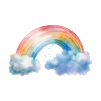 ai generiert Aquarell von ein Regenbogen mit Wolken isoliert auf transparent Hintergrund png