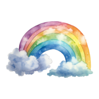 AI generated Watercolor of a rainbow with clouds isolated on Transparent background png