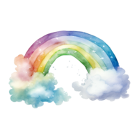 AI generated Watercolor of a rainbow with clouds isolated on Transparent background png