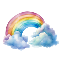 AI generated Watercolor of a rainbow with clouds isolated on Transparent background png