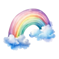 AI generated Watercolor of a rainbow with clouds isolated on Transparent background png